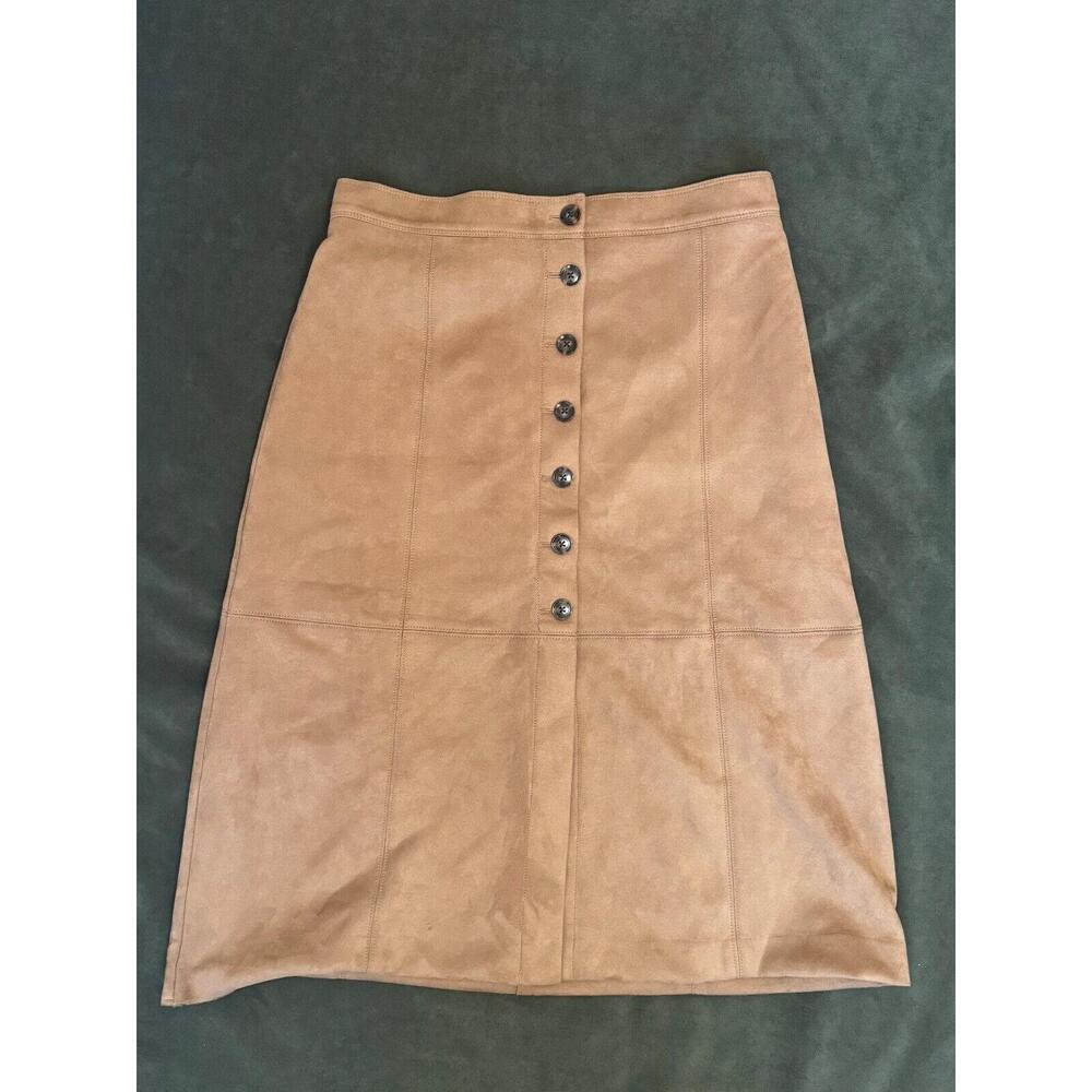 Ann Taylor Womens Tan Suede-Style Button Front Midi Skirt Size 12 30 Length